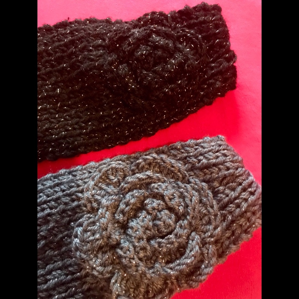 2 Crochet Headbands/Ear Warmers, Black&Grey